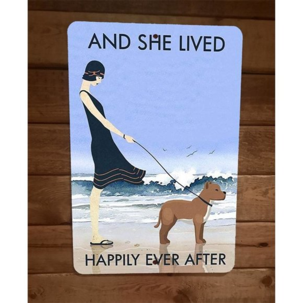 And She Lived Happily Ever After Pitbull Dog 8x12 Metal Wall Sign Animal Poster‎